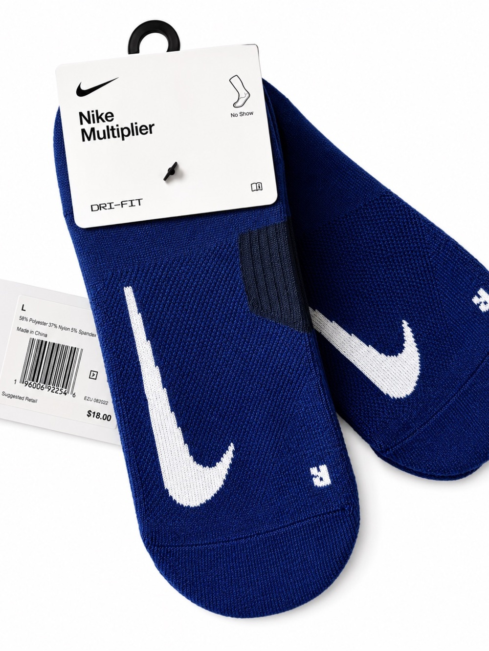 Nike Multiplier No-Show Athletic Socks - Blue & White-LG-2pk